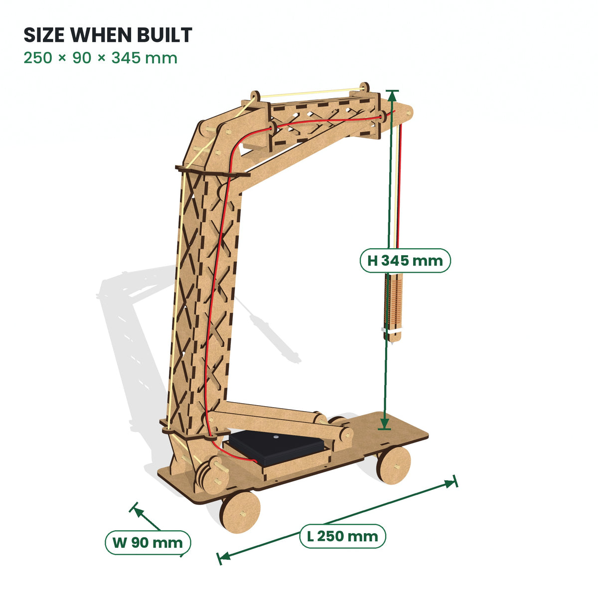 Size when built: 250 mm long, 90 mm wide and 345 mm tall
