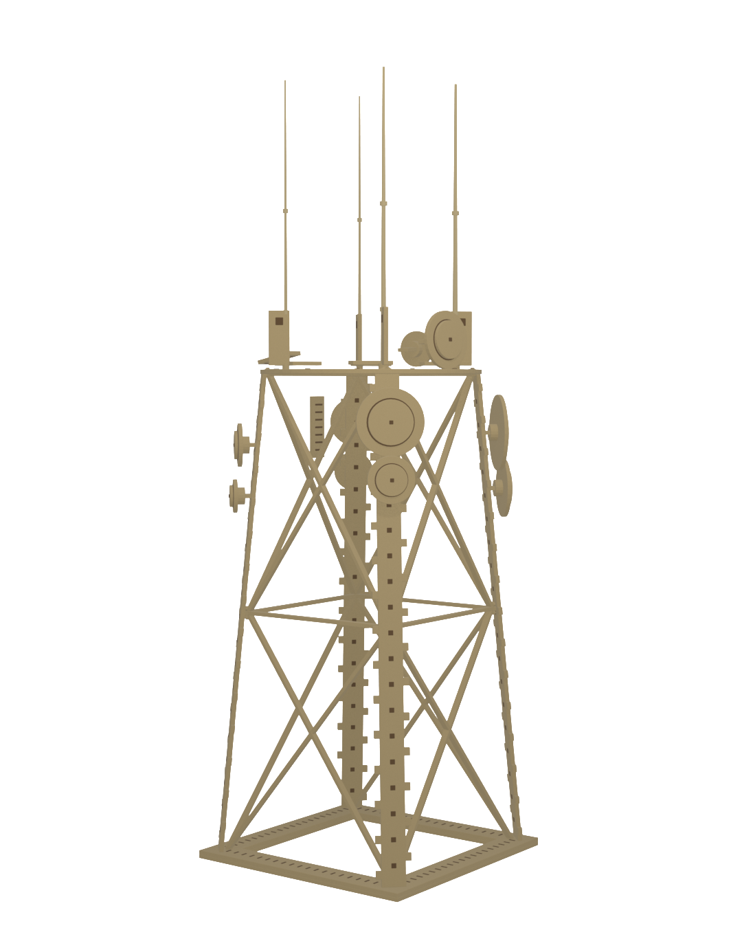 Grade 7 cell phone tower school project kit, fully built: laser-cut wooden lattice tower with dishes, panels and antennas
